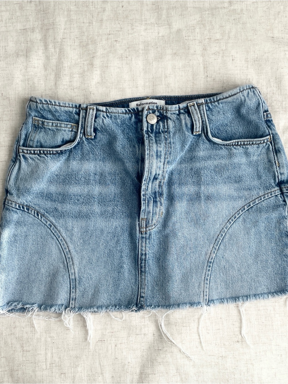 Reformation Light Wash Denim Mini Skirt
